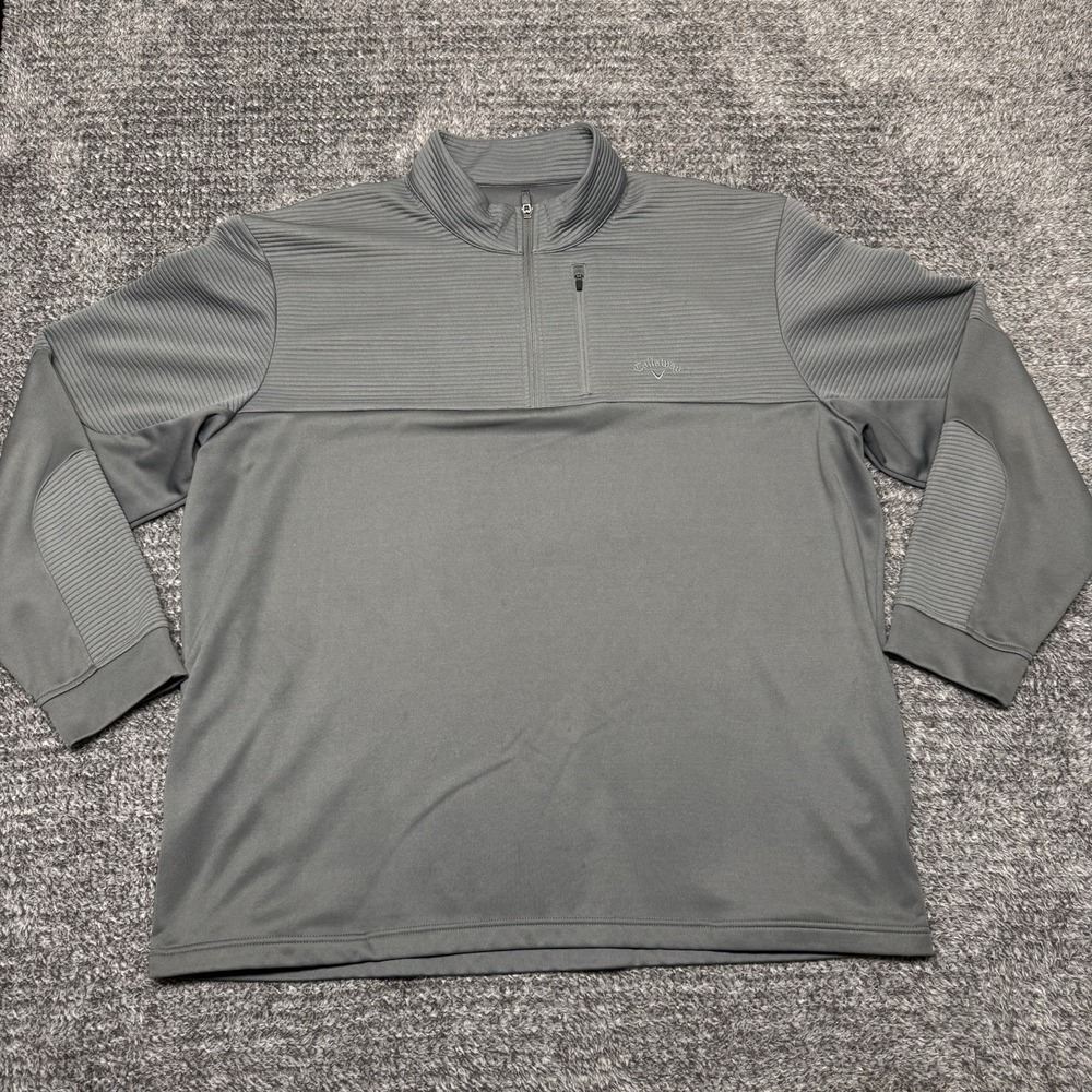 CALLAWAY 1/4 Zip Gray Pullover Golf Jacket Polyester MENS XXL 2XL Warm Opti Dri